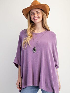 E27 Easel Wisteria Oversized Doman Sleeves Mineral Washed Heart Patch Plus Size